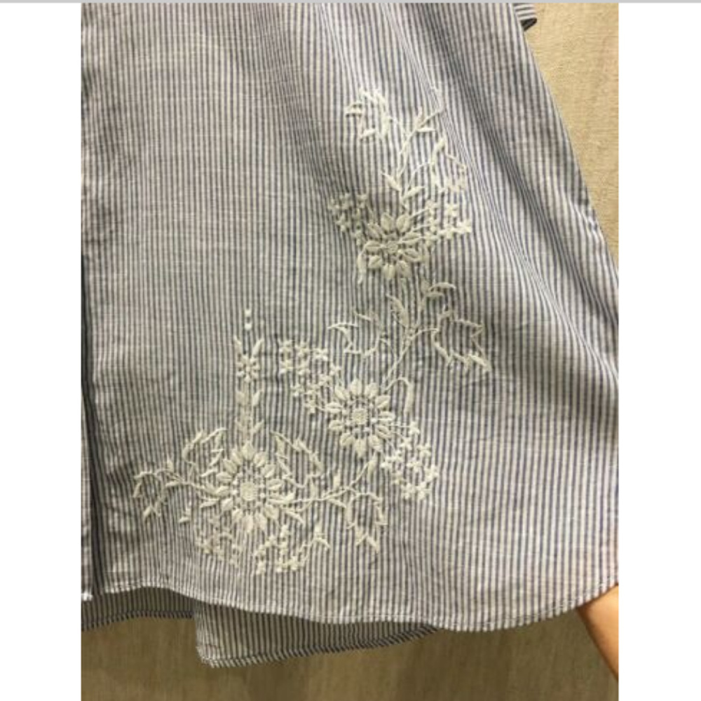Madewell Striped Shirt w/Embroidery, Large - Picture 2 of 6